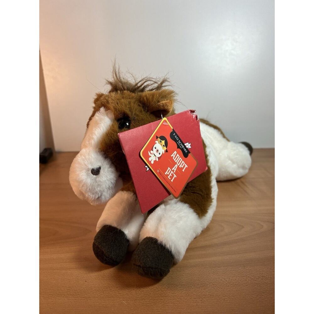 FAO Schwarz Horse Pony Plush 14" Laying Adopt A Pet Brown W/tag, Adoption Papers